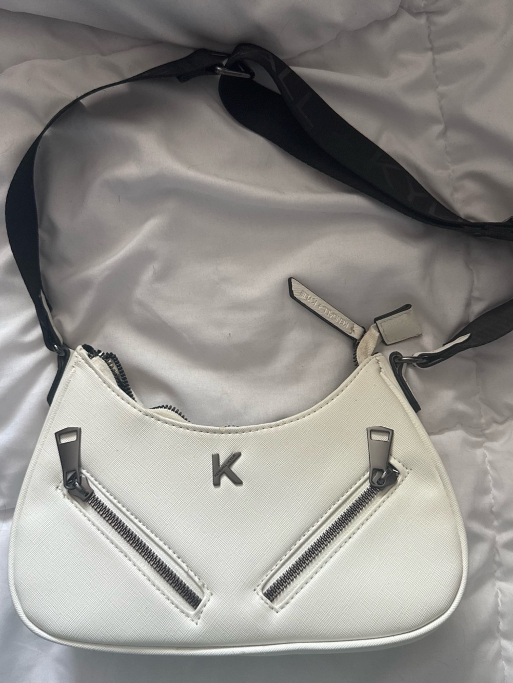Kendall & Kylie White Mini Shoulder Bag with Black Strap